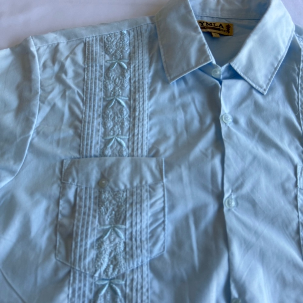 VINTAGE YMLA Classic Men’s Light Blue Button Collar Down Dress Shirt - Large